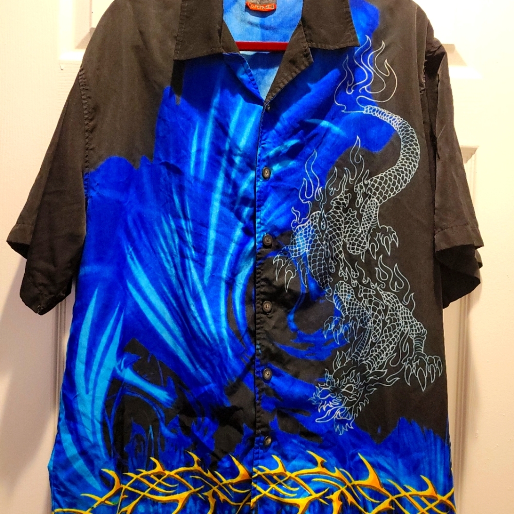 XL Men's Chinese dragon button-down shirt
